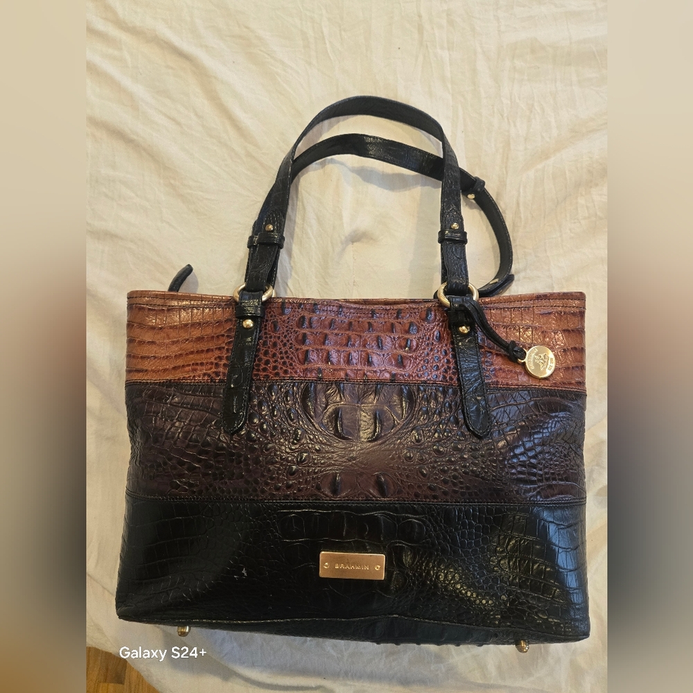 Brahmin Brown and Black Croc-Embossed Tote Bag
